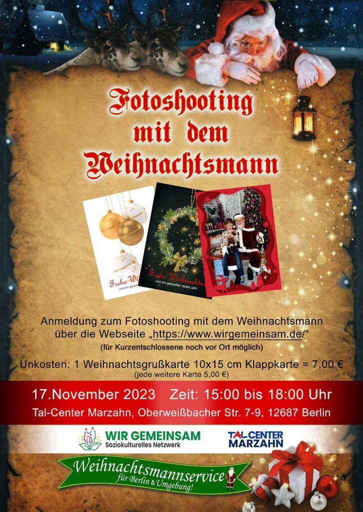 Flyer Fotoshooting mit dem Weihnachtsmann im Tal Center Marzahn